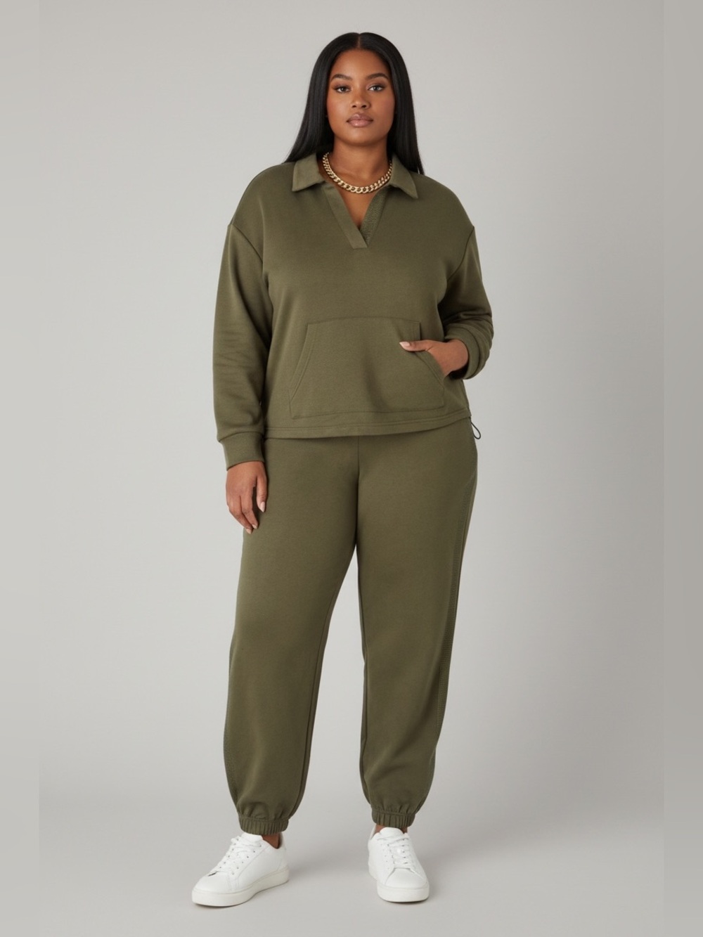 Ashley Stewart Olive Green Knit Jogger Set